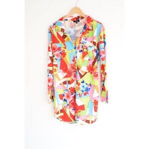 Julia by Love J Button Up Shirt Womens 1X Multicolor Geometric Long Sleeve‎